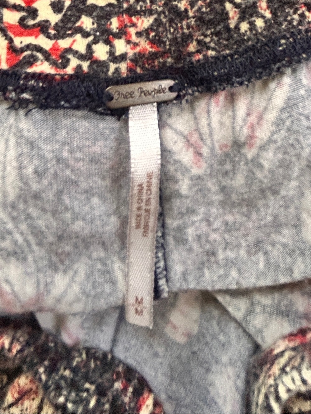 Free People Black Floral Wide-Leg Pants with Red and Cream Accents - Picture 3 of 7